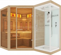 Четырехместная угловая комбинированная сауна Comfort  из кедра с Душевой кабиной